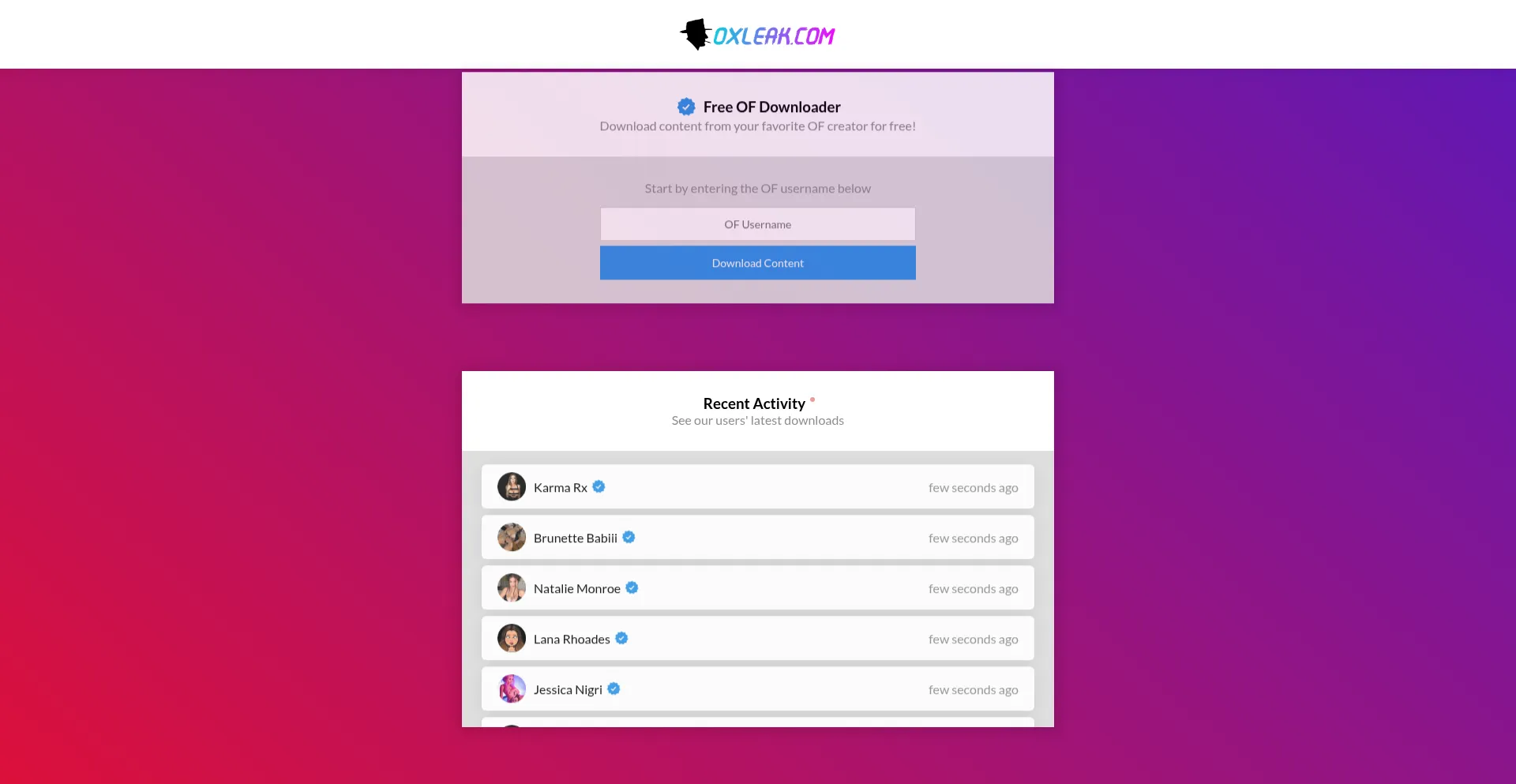 Website screenshot of Oxleak.com