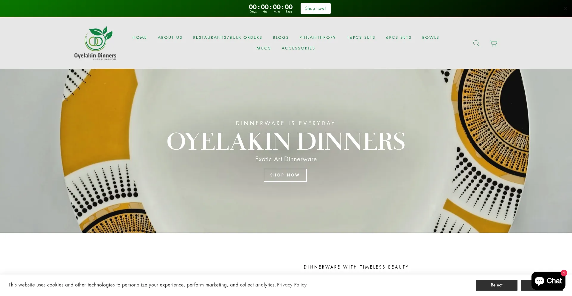 Website screenshot of Oyelakindinners.com