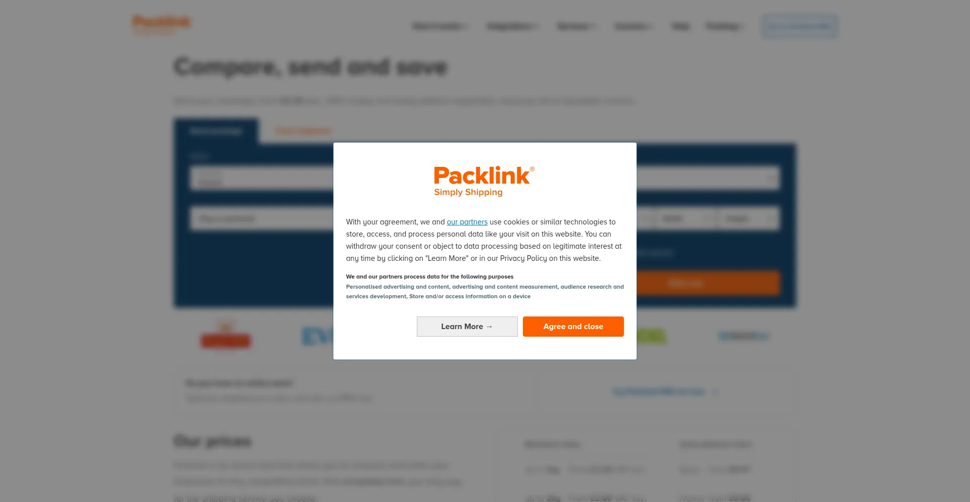 Website screenshot of Packlink.com