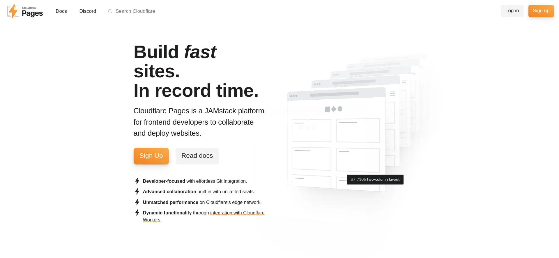 Website screenshot of Pages.dev