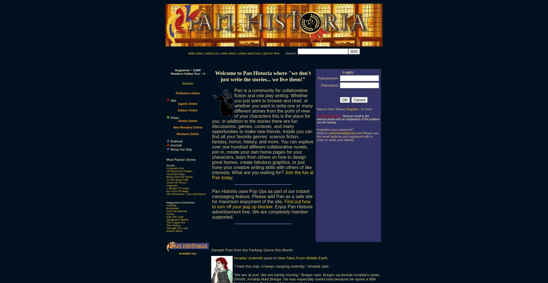 Website screenshot of Panhistoria.com