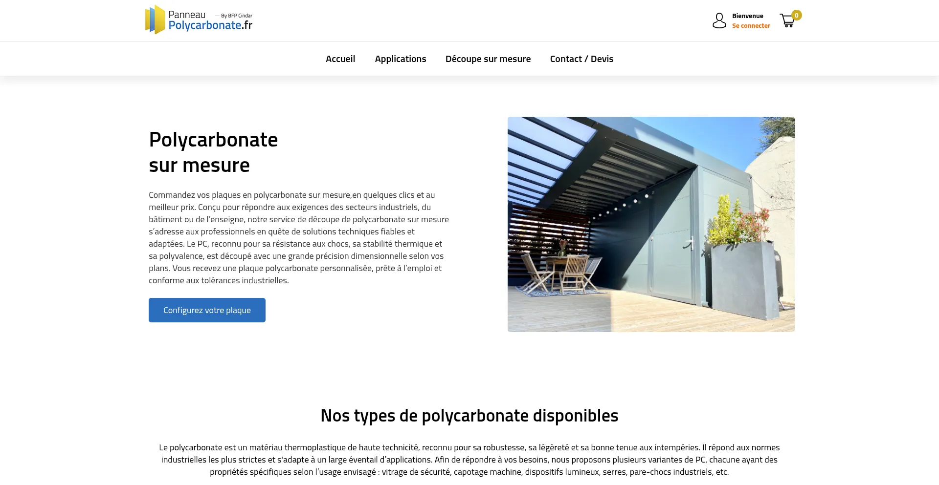 Website screenshot of Panneau-polycarbonate.fr