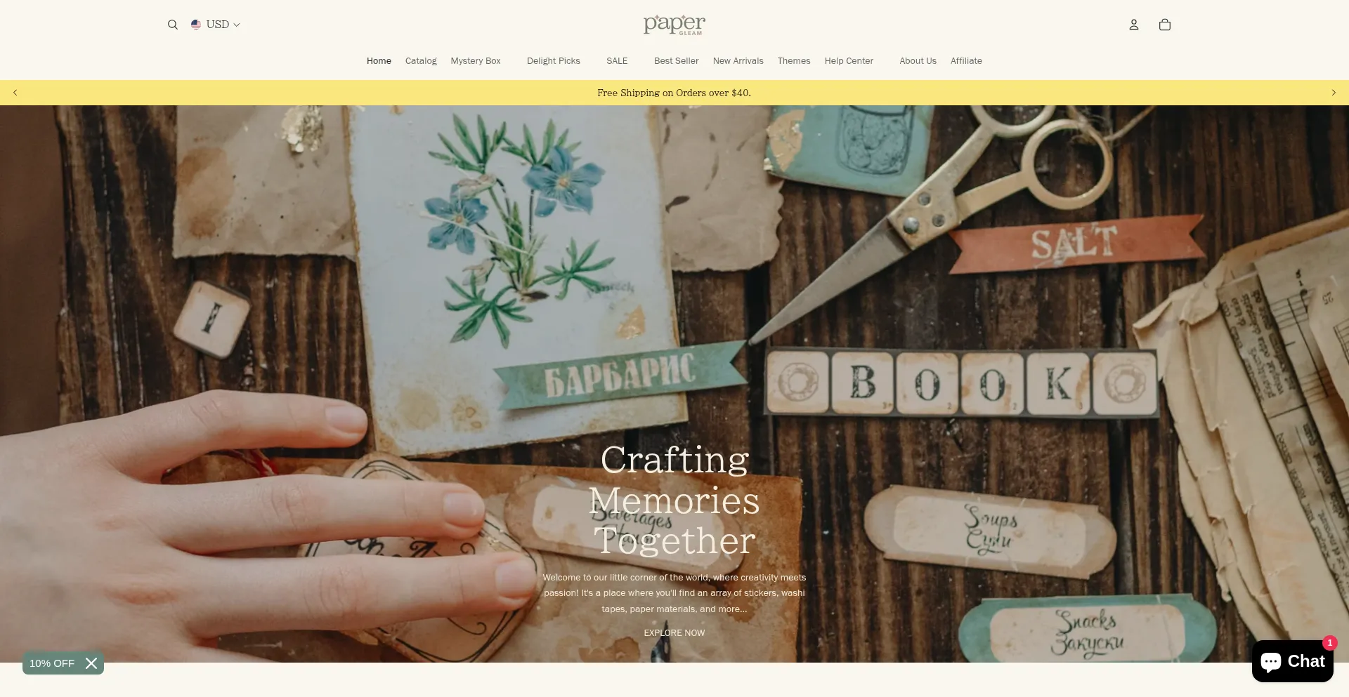 Website screenshot of Papergleam.com