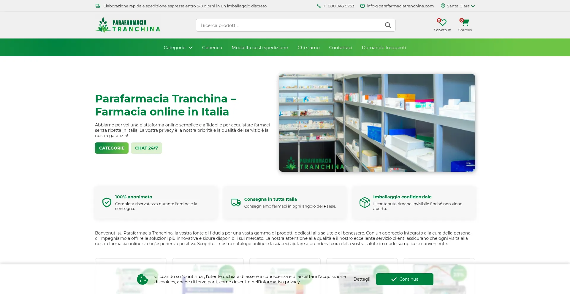 Website screenshot of Parafarmaciatranchina.com
