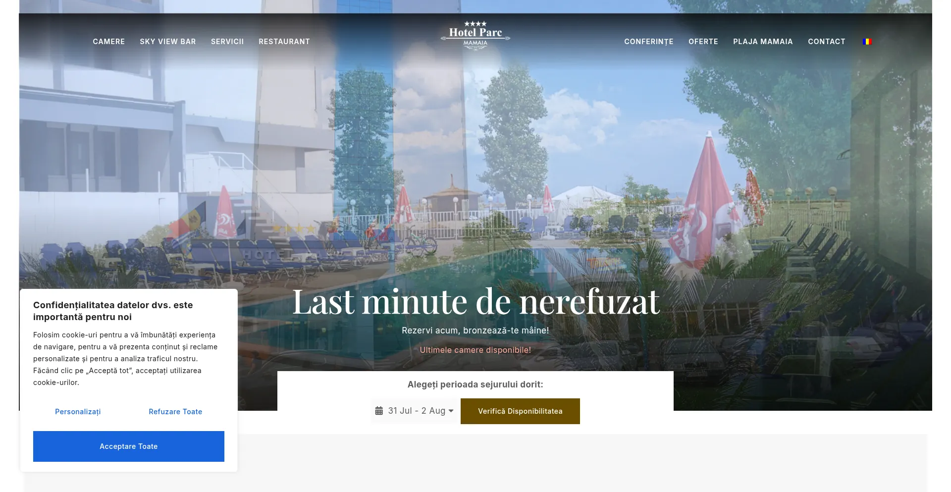 Website screenshot of Parcmamaia.ro