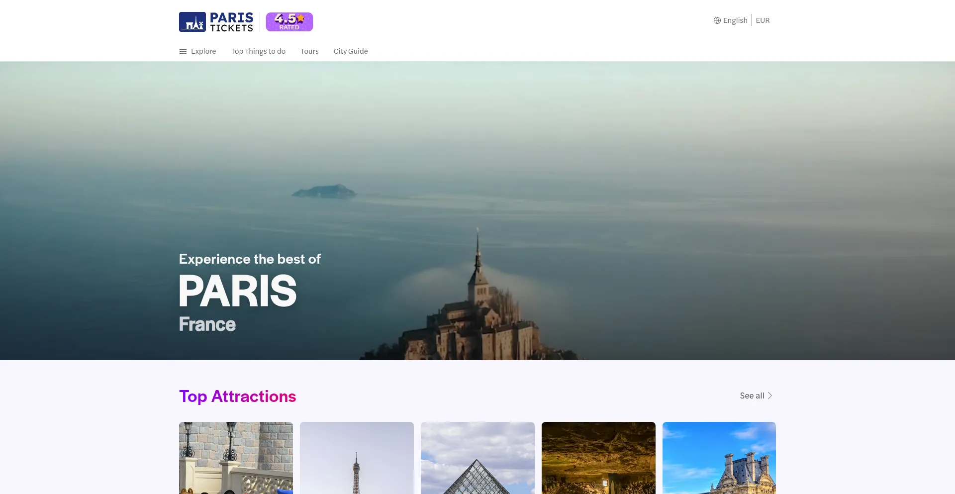 Website screenshot of Paristickets.com