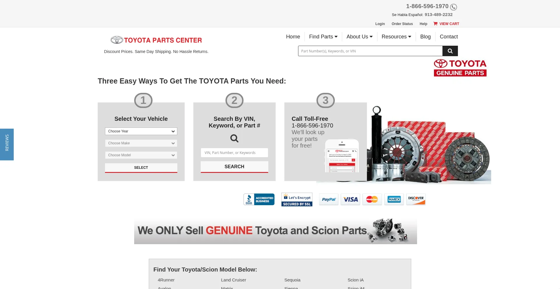 Website screenshot of Parts.olathetoyota.com