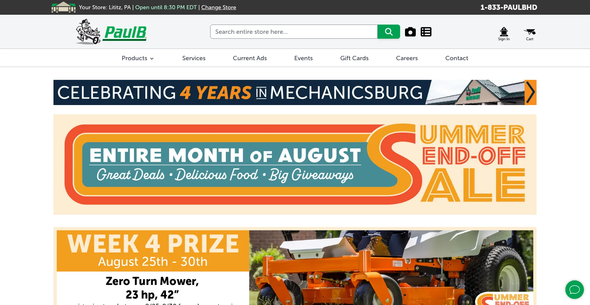 Website screenshot of Paulbhardware.com
