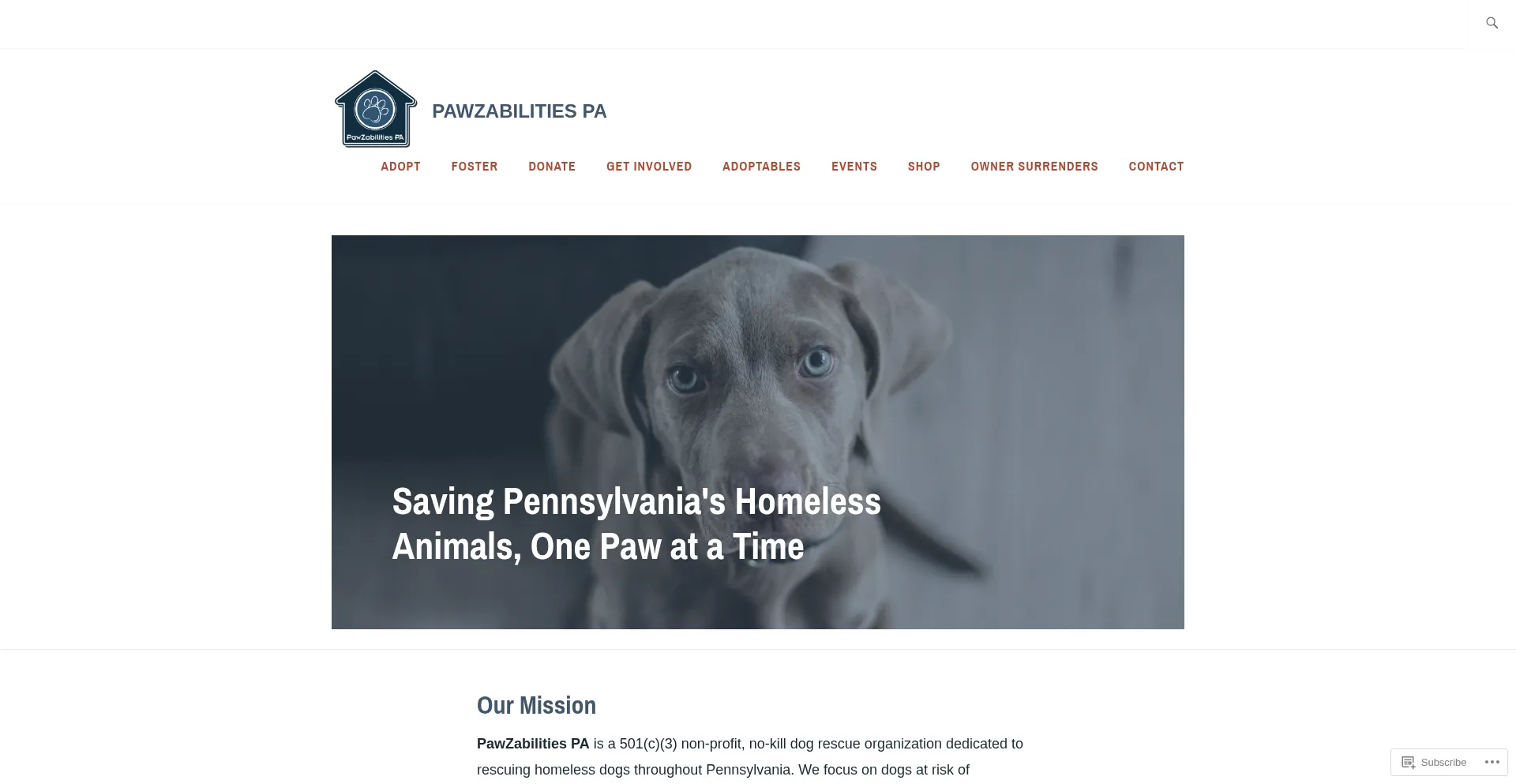 Website screenshot of Pawzabilitiespa.org