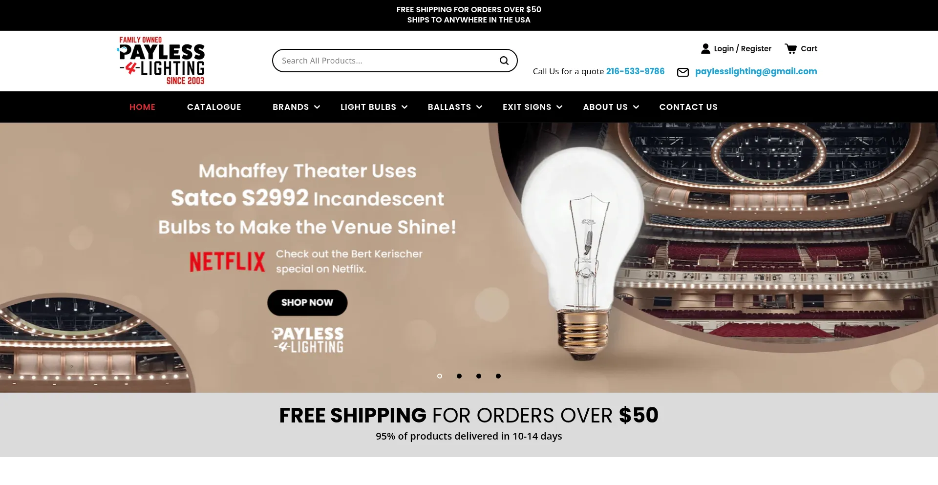 Website screenshot of Payless-4-lighting.com