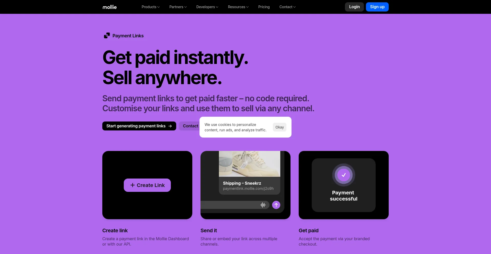 Website screenshot of Payment-links.mollie.com