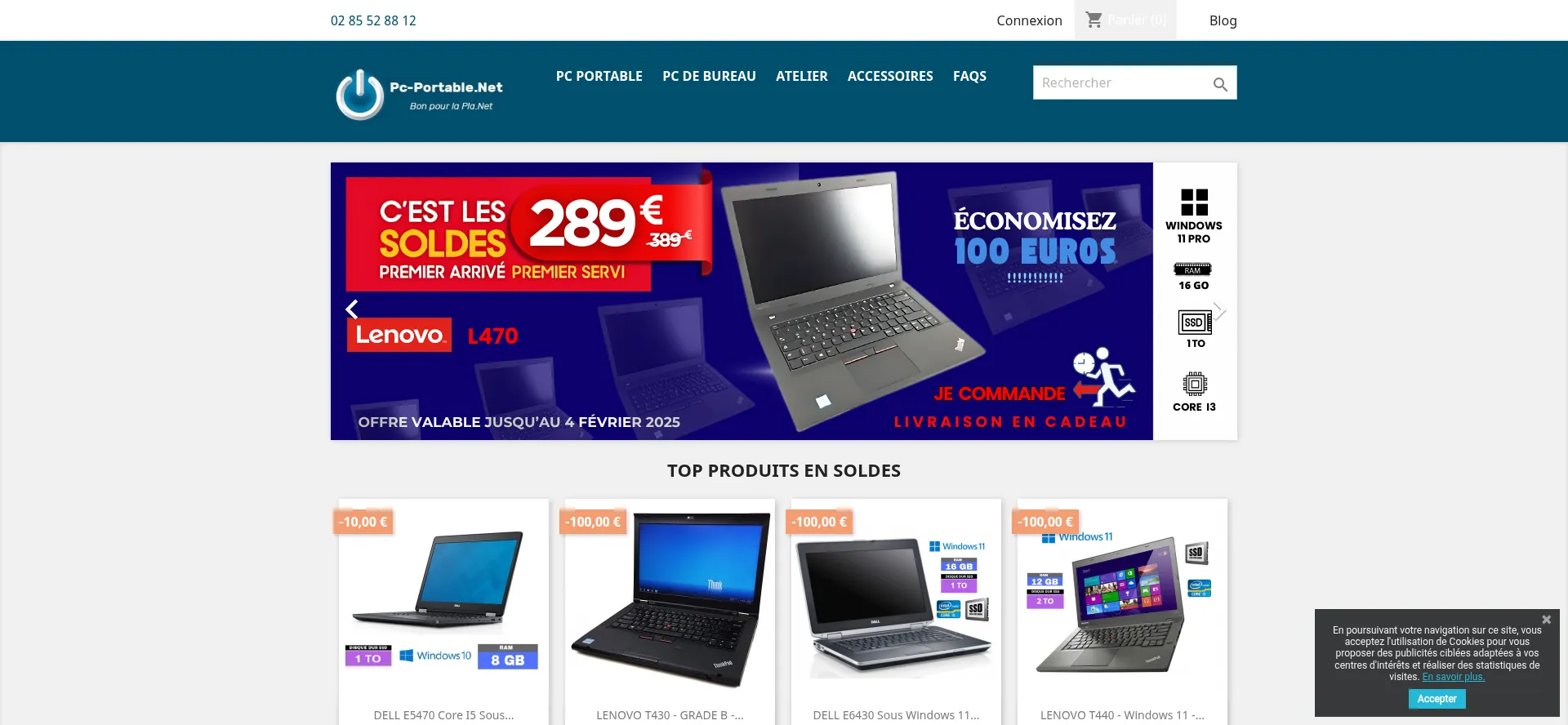Website screenshot of Pc-portable.net