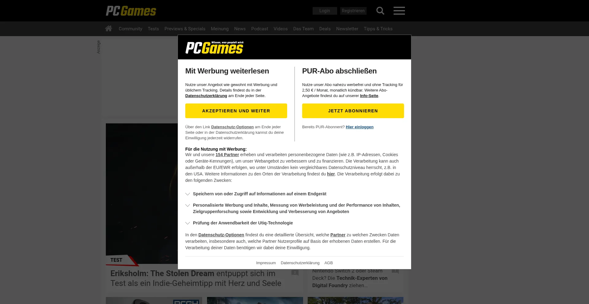 Website screenshot of Pcgames.de