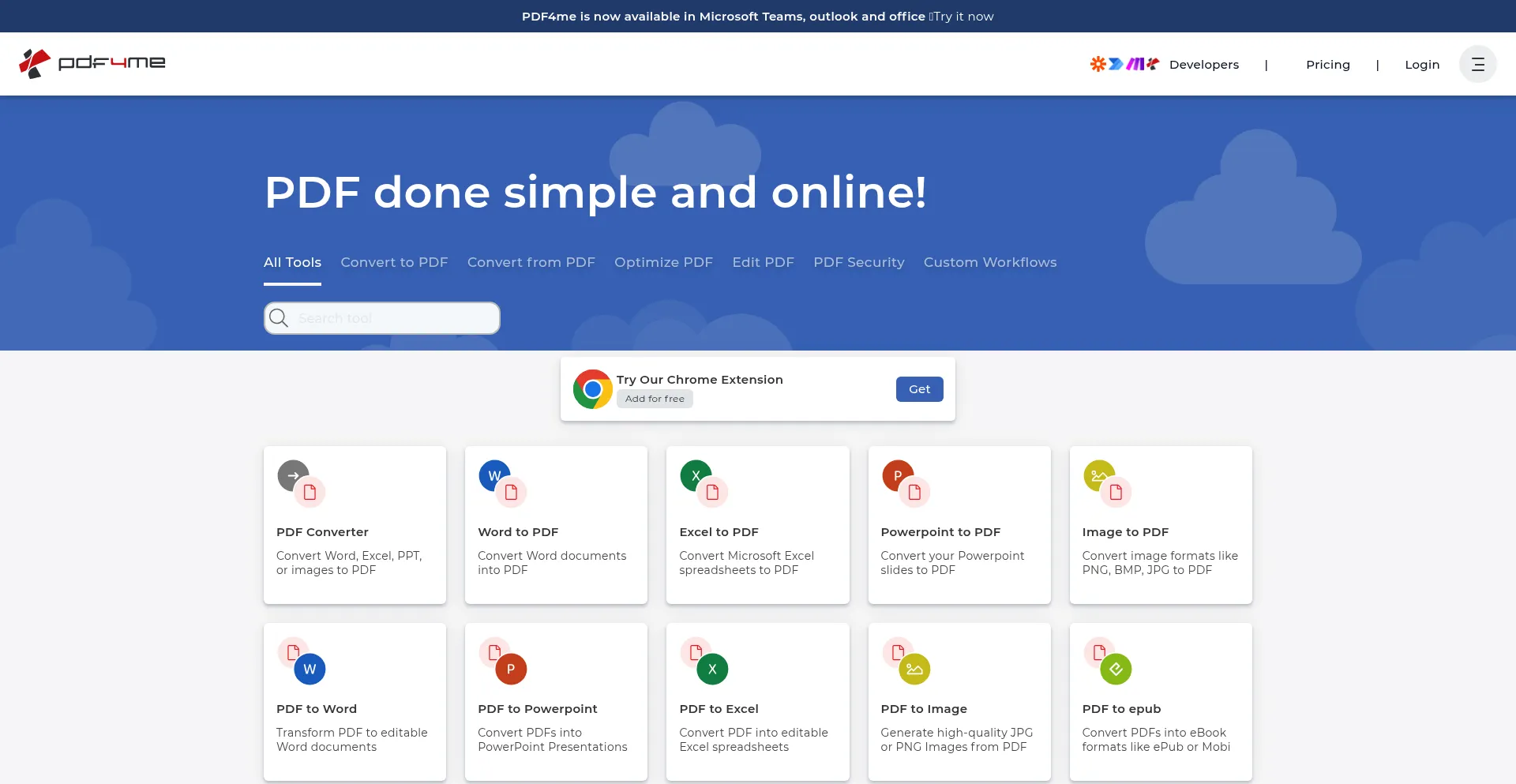 Website screenshot of Pdf4me.com