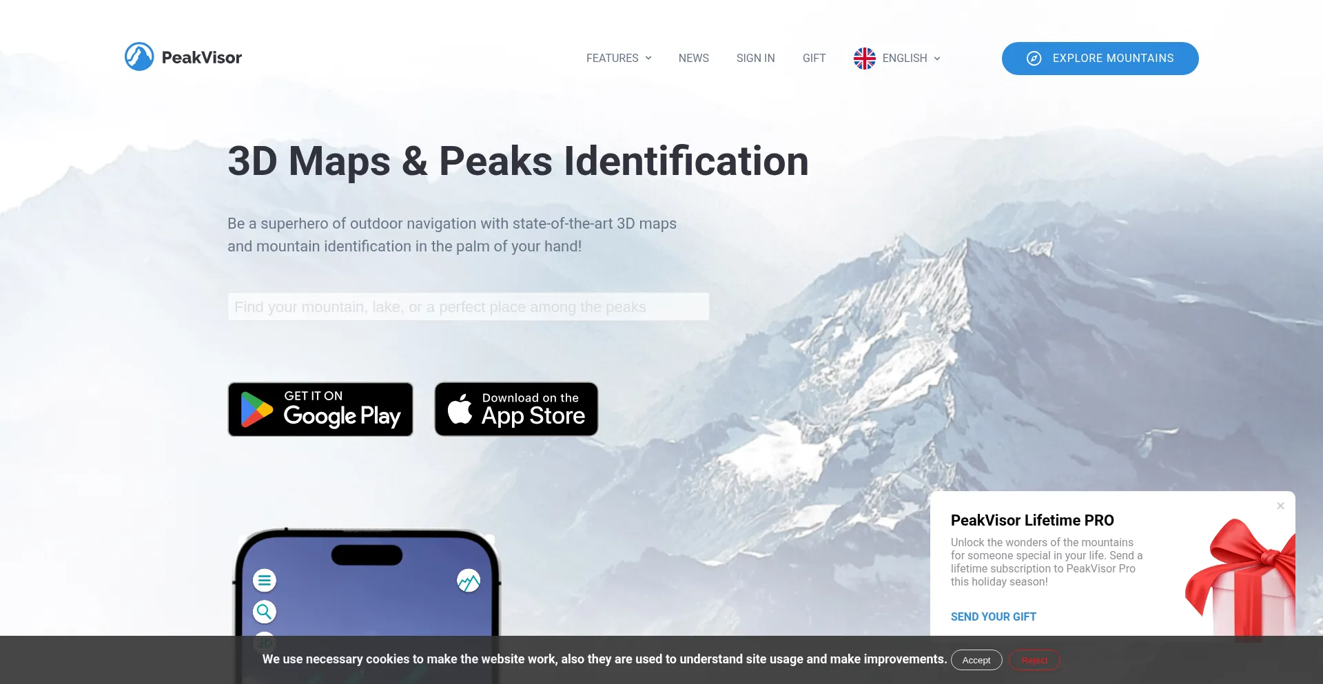 Website screenshot of Peakvisor.com