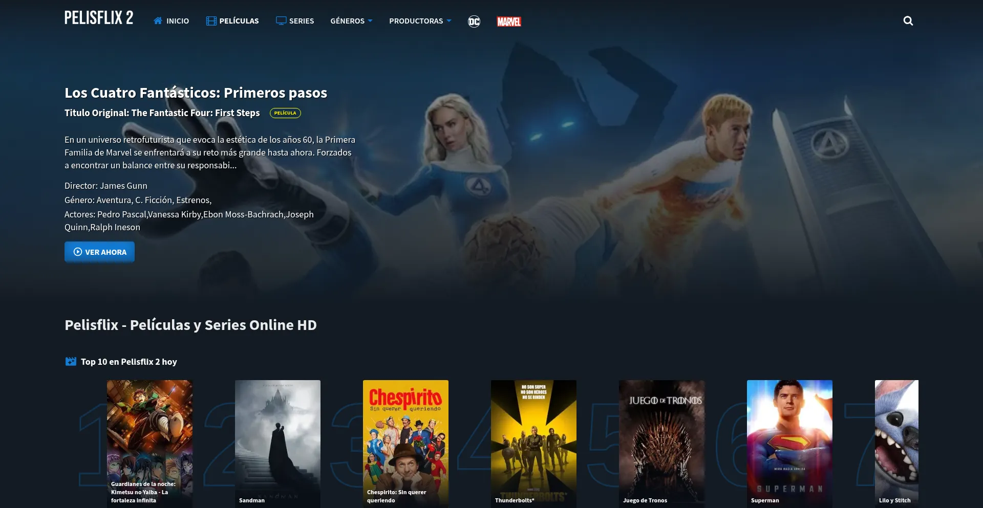 Website screenshot of Pelisflix20.xyz