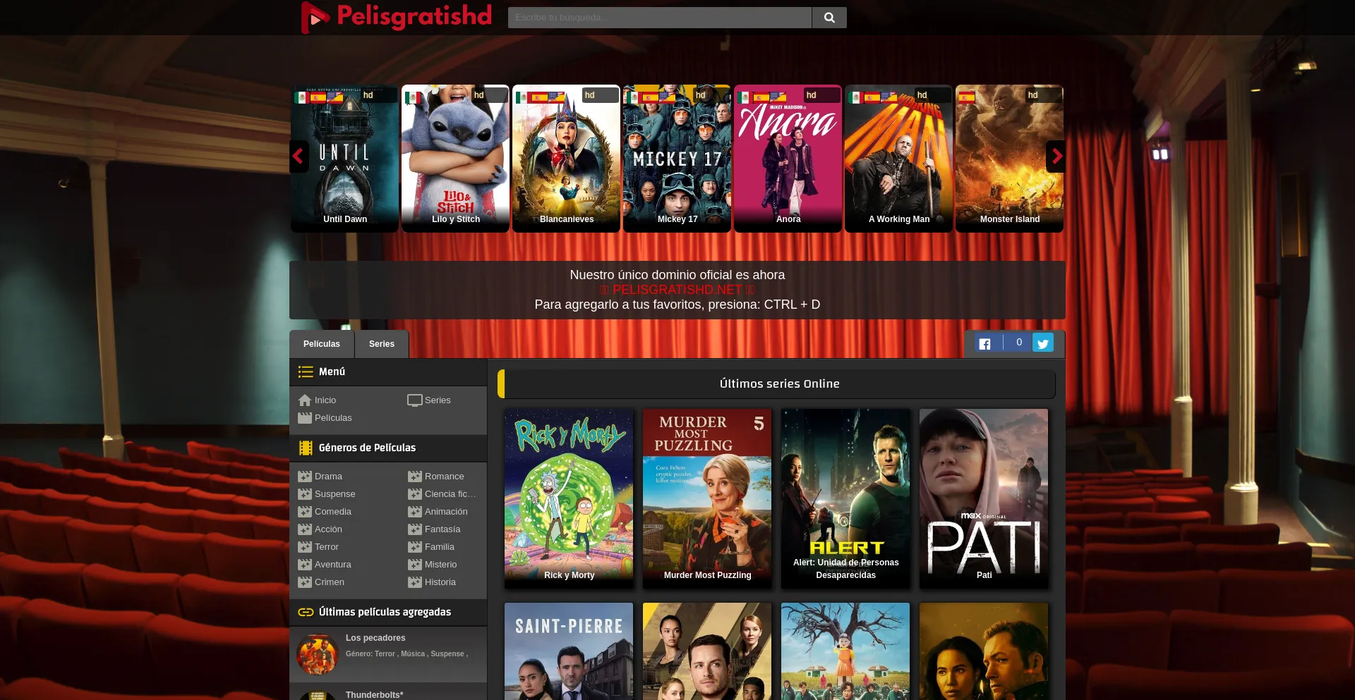 Website screenshot of Pelisgratishd.net