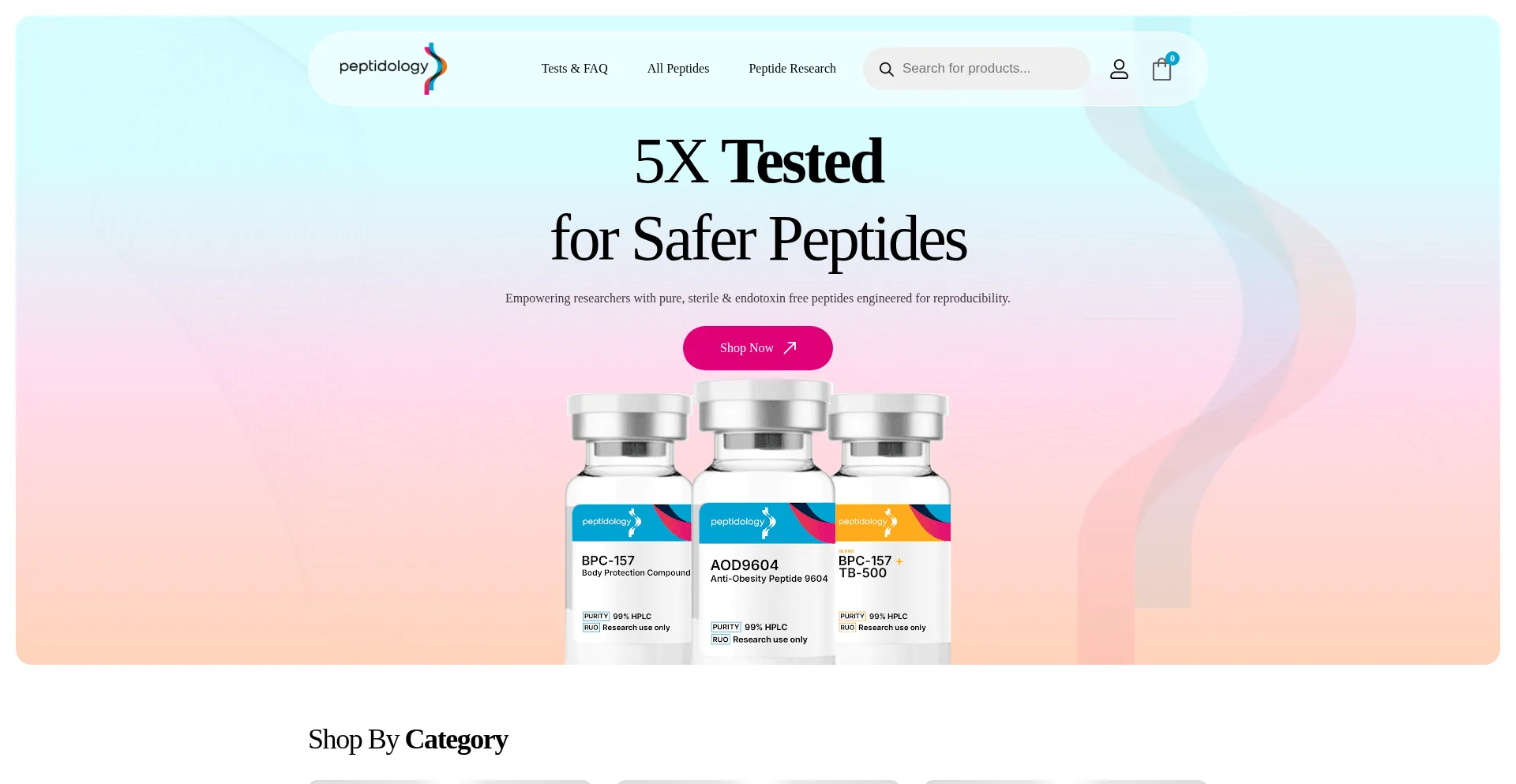Website screenshot of Peptidology.co