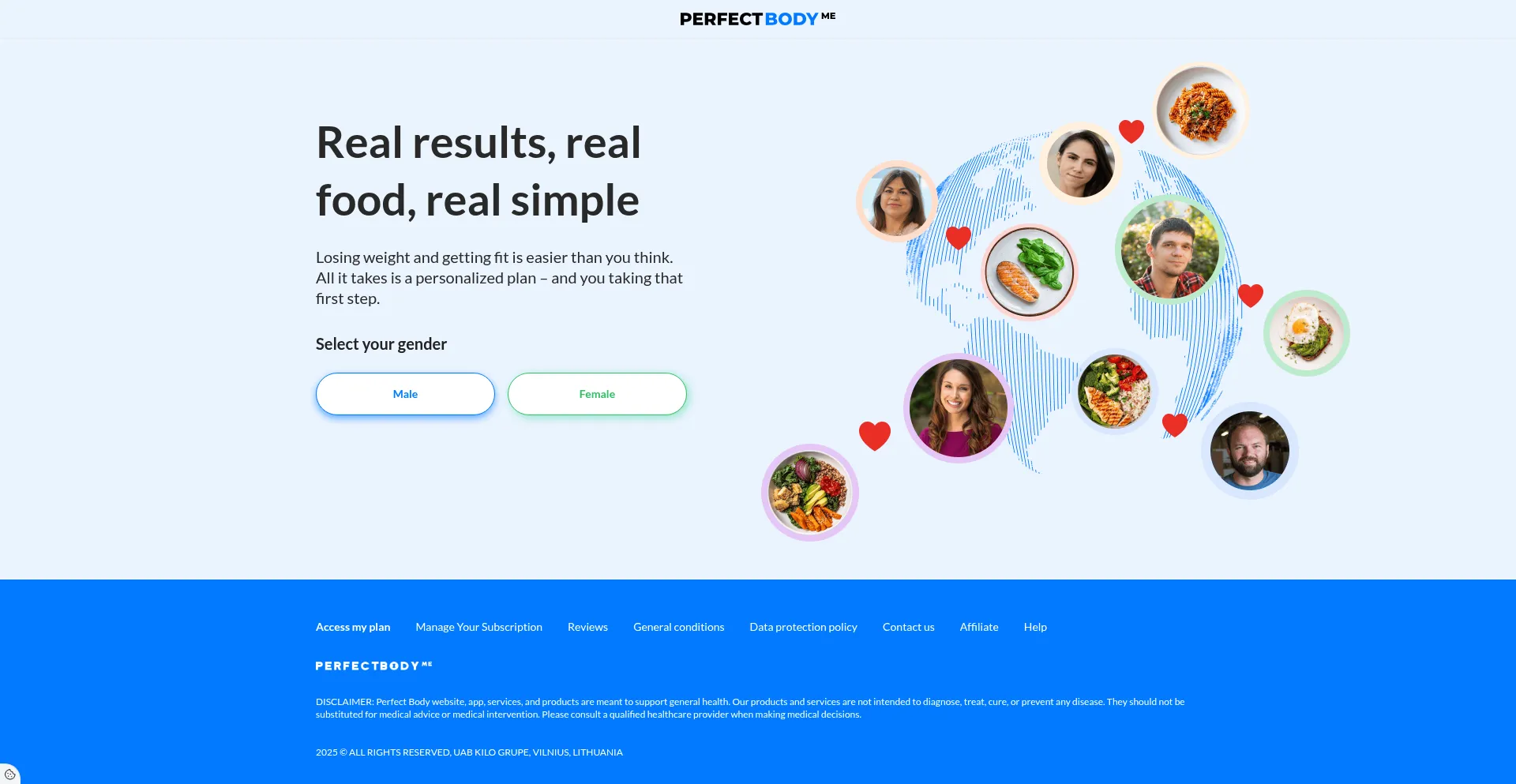 Website screenshot of Perfectbody.me