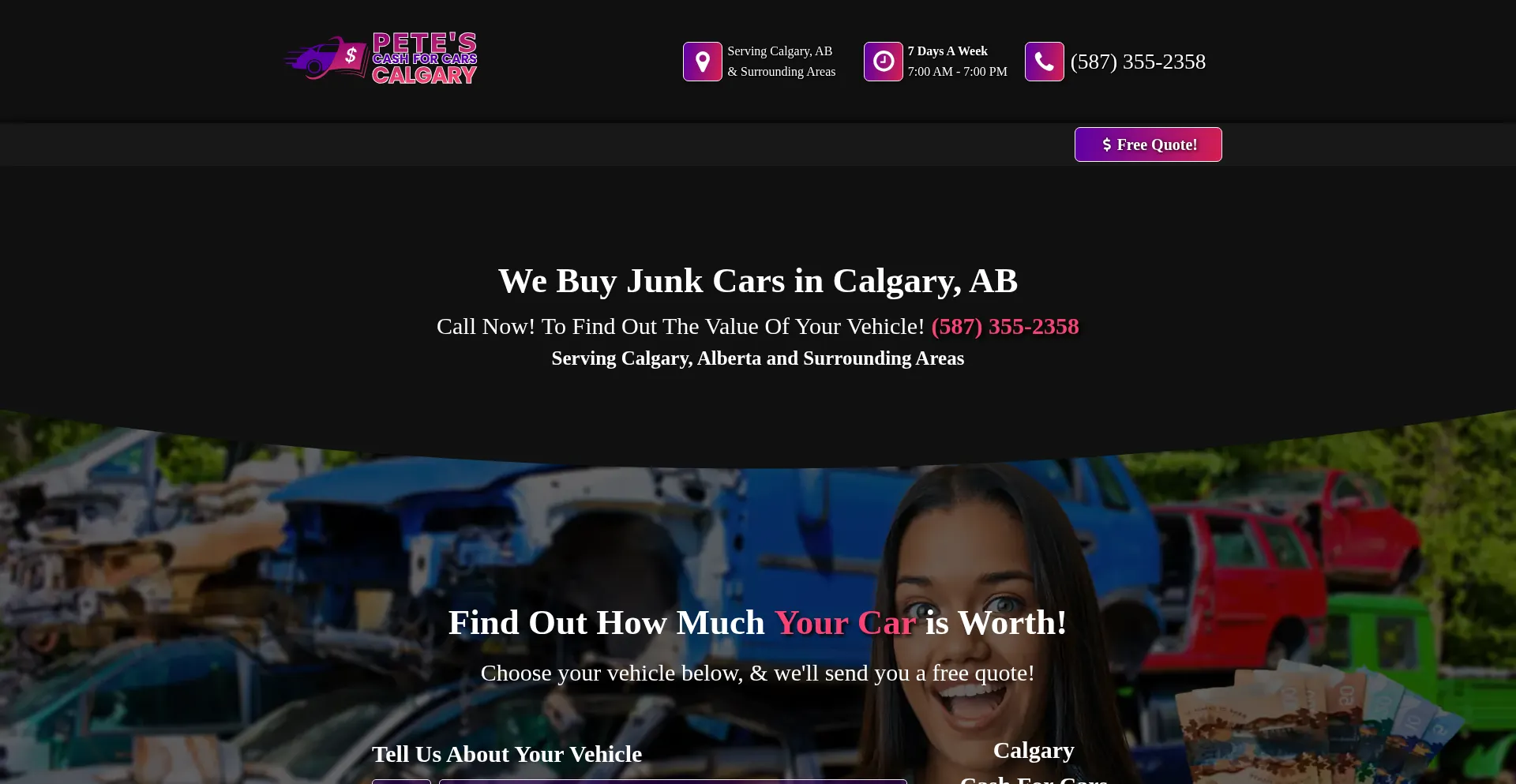 Website screenshot of Petescashforcars.com