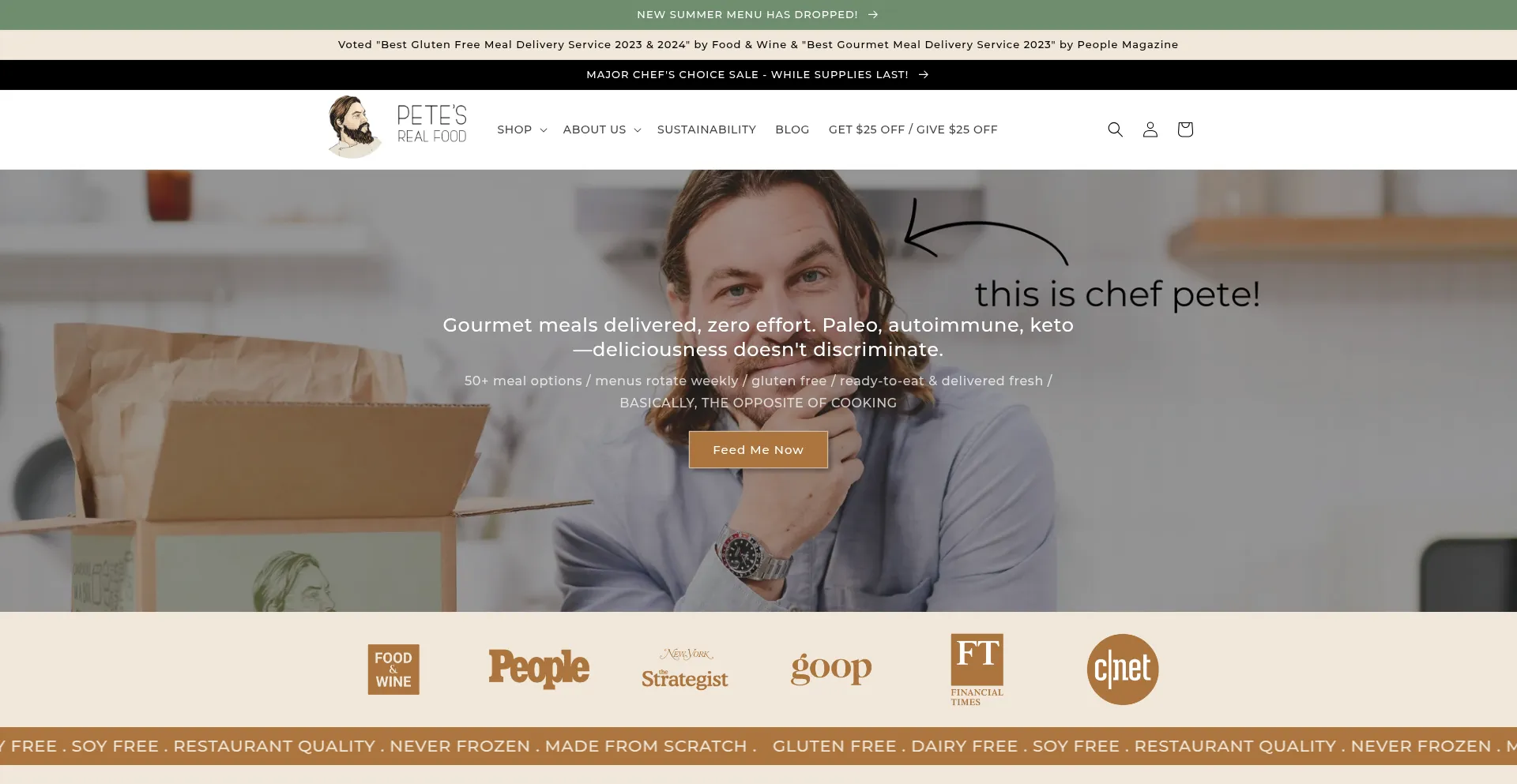 Website screenshot of Petesrealfood.com