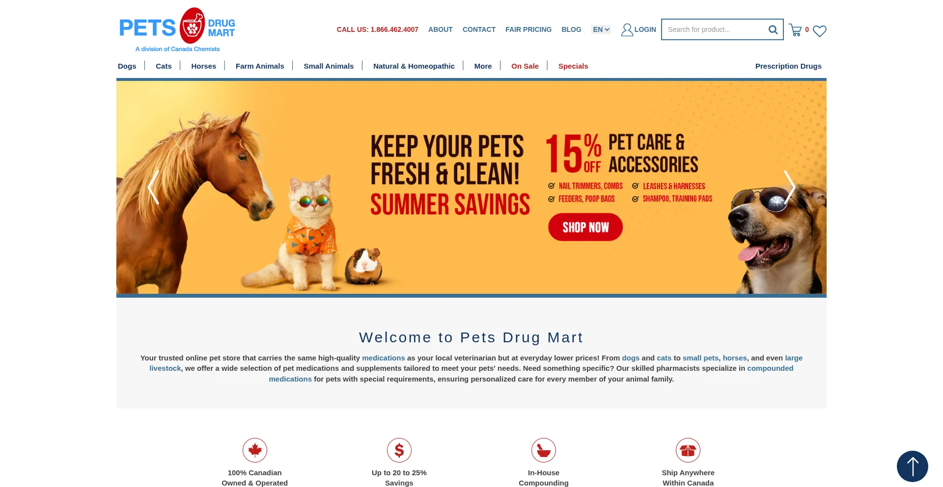 Website screenshot of Petsdrugmart.ca