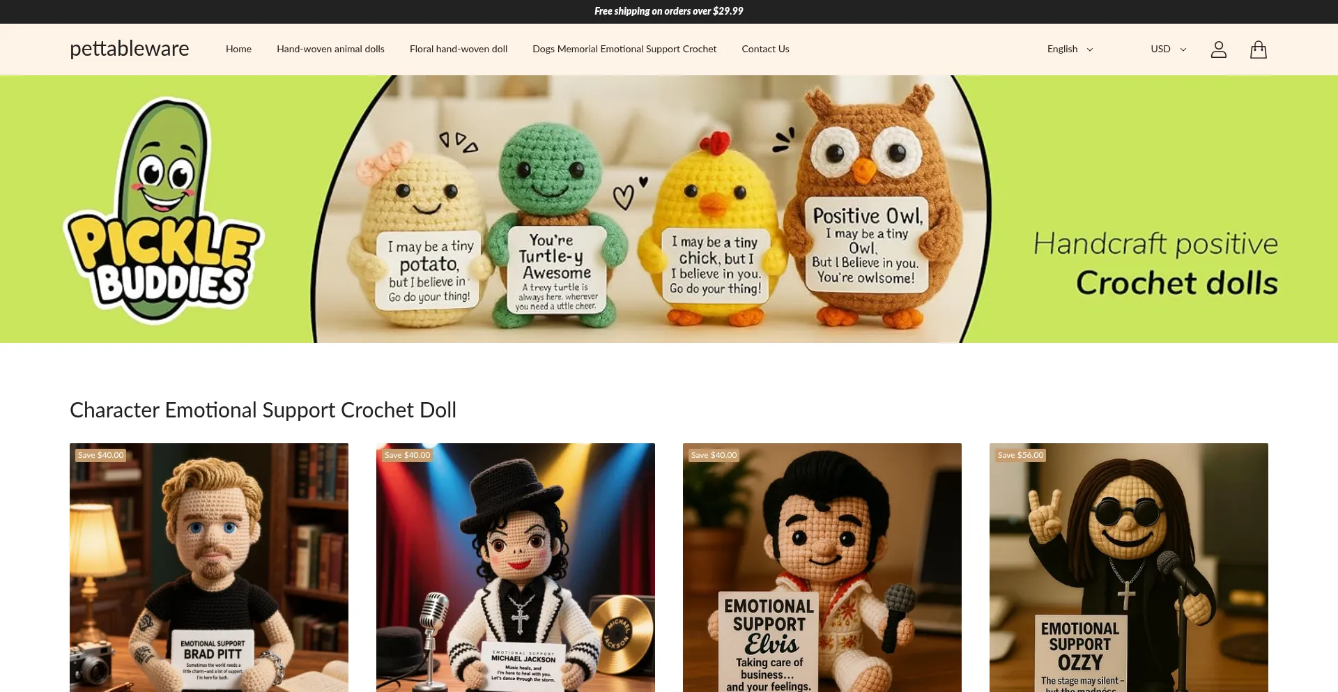 Website screenshot of Pettableware.com