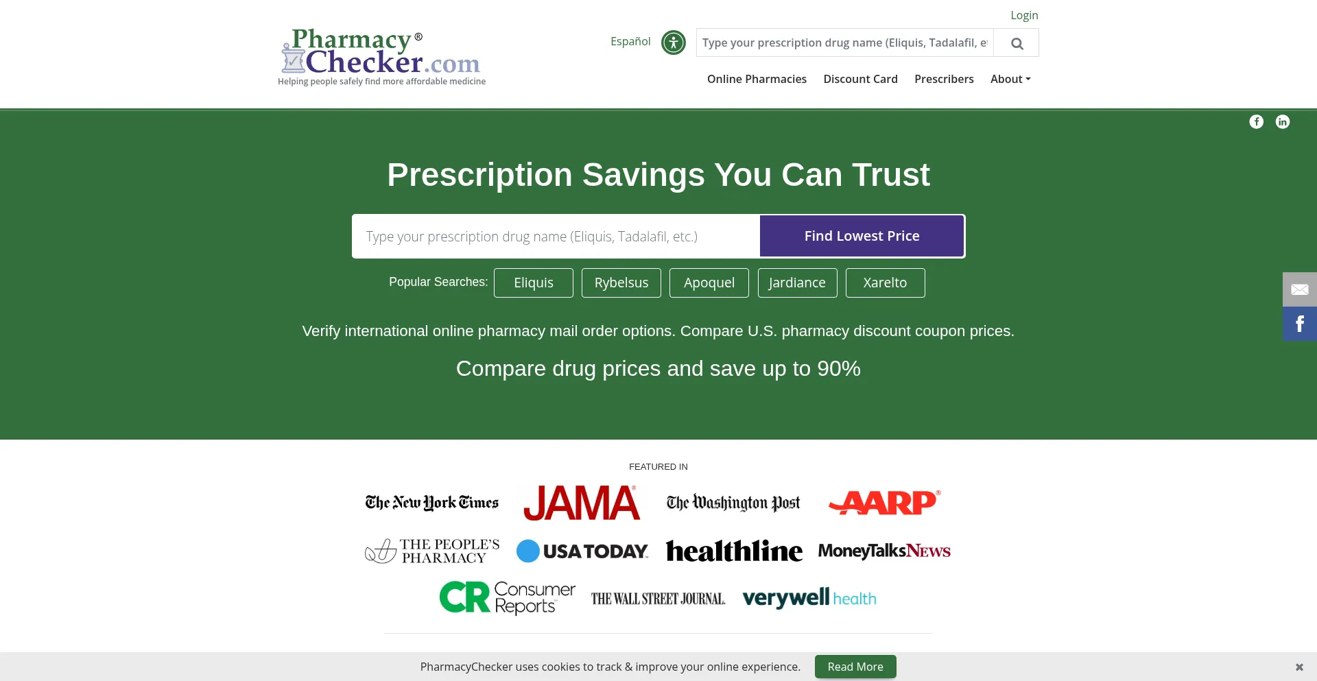 Website screenshot of Pharmacychecker.com