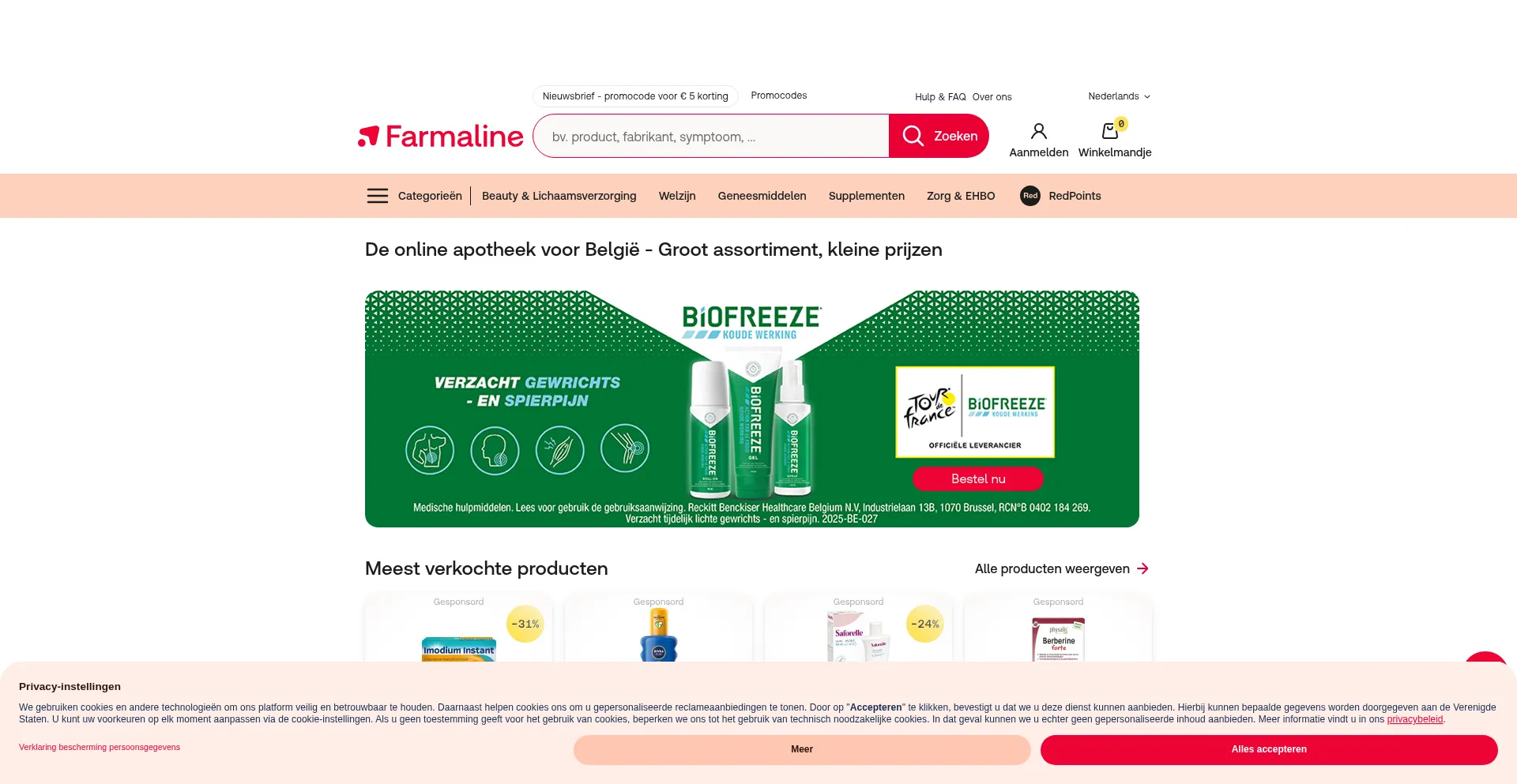 Website screenshot of Pharmaline.be