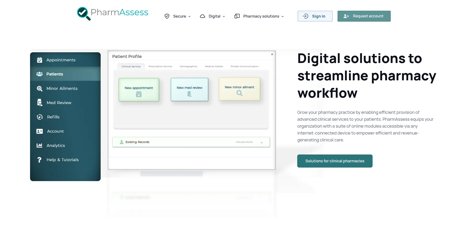 Website screenshot of Pharmassess.ca