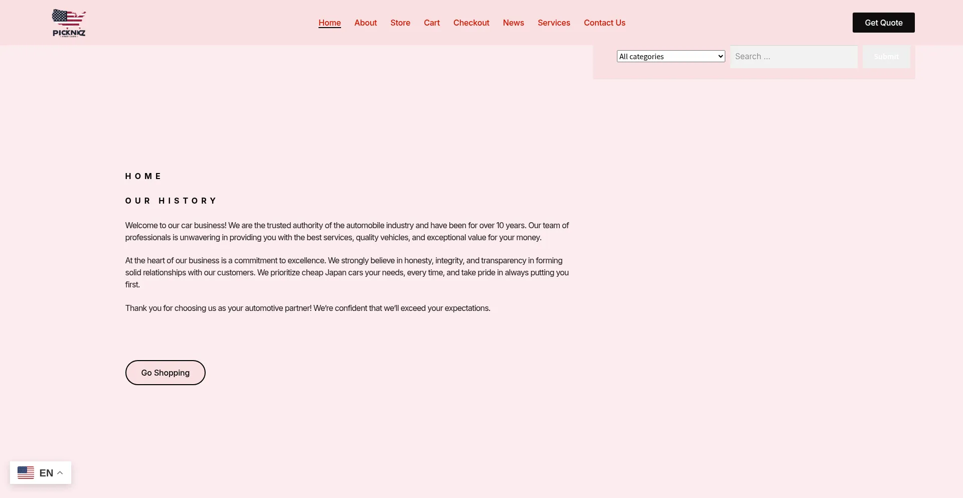 Website screenshot of Pickinzusedcars.com