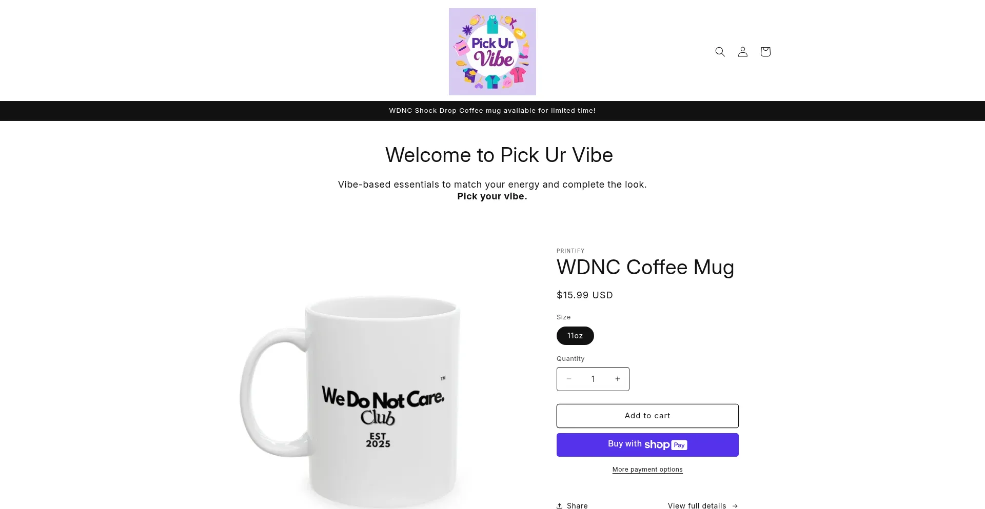 Website screenshot of Pickurvibe.com