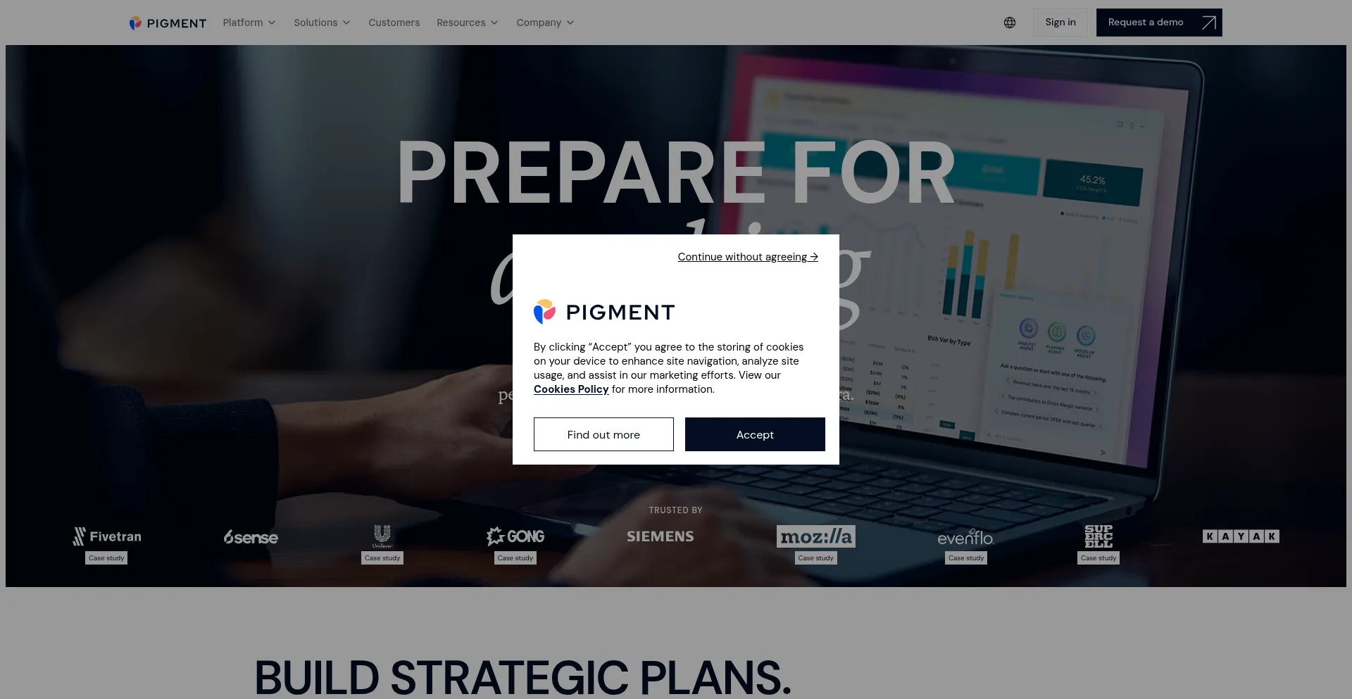 Website screenshot of Pigment.com