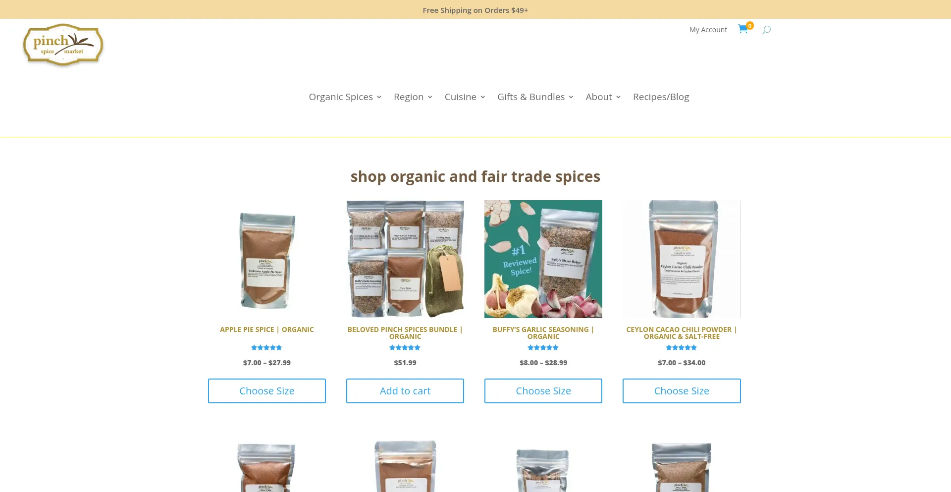 Website screenshot of Pinchspicemarket.com
