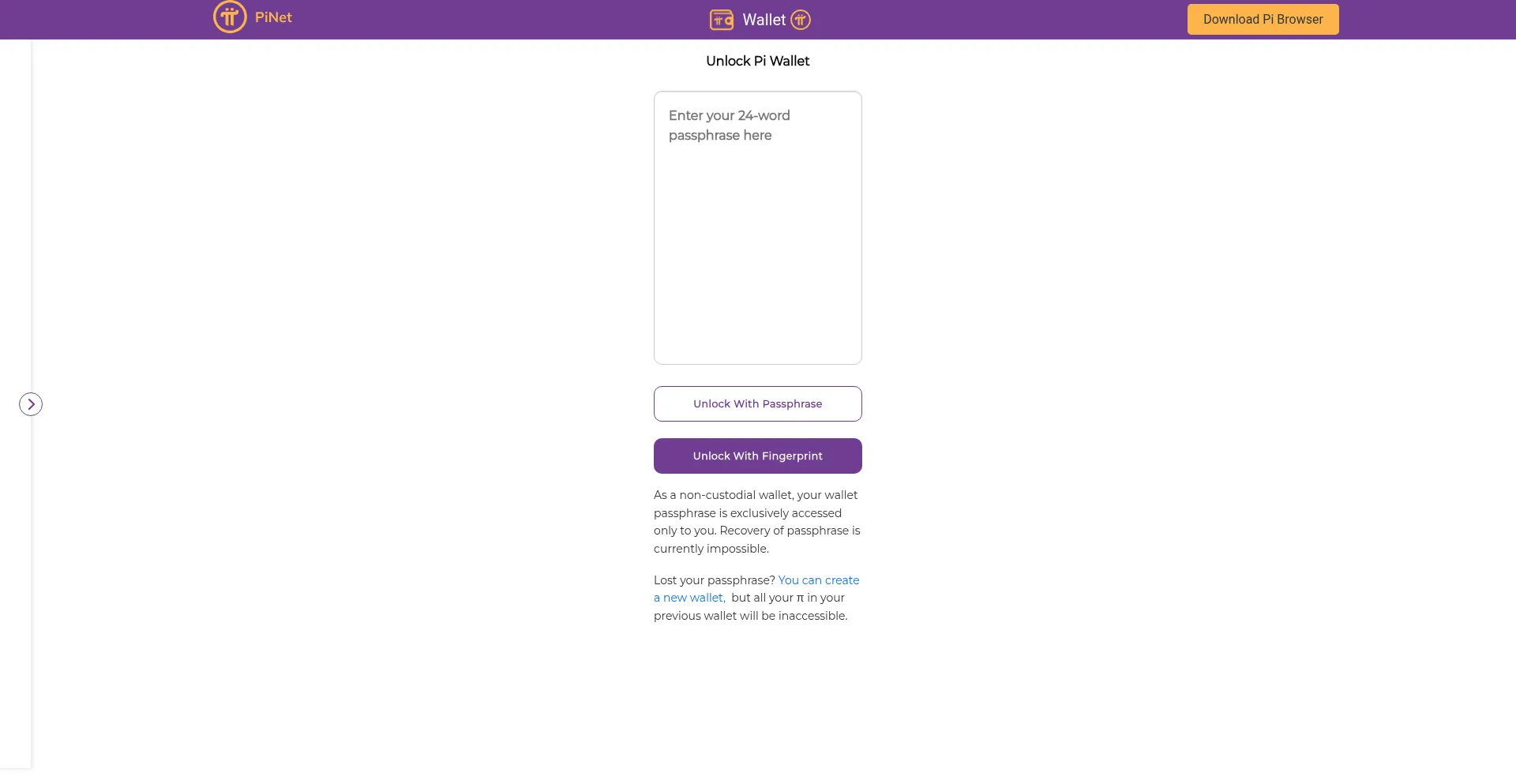 Website screenshot of Piwalletapp.com