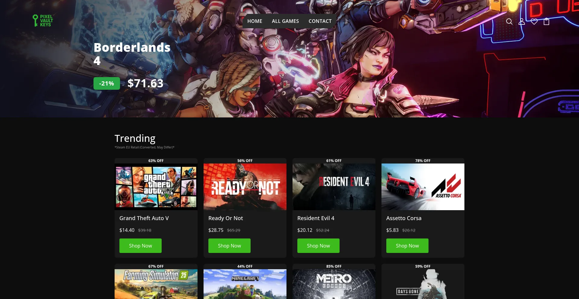 Pixelvaultkeys.com Screenshot