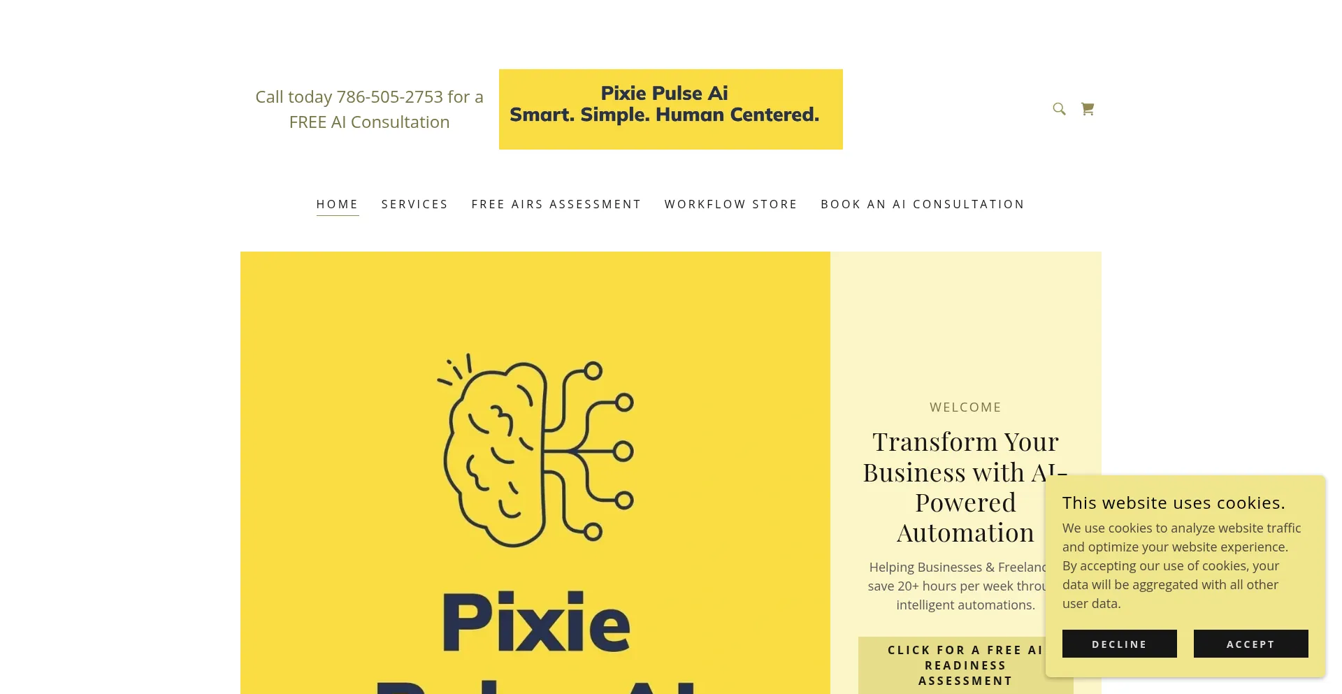 Website screenshot of Pixiepulseai.com