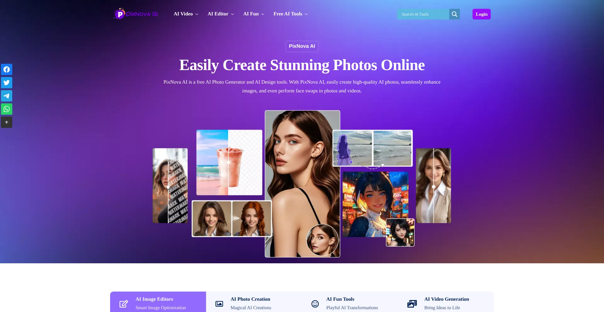 Website screenshot of Pixnova.ai