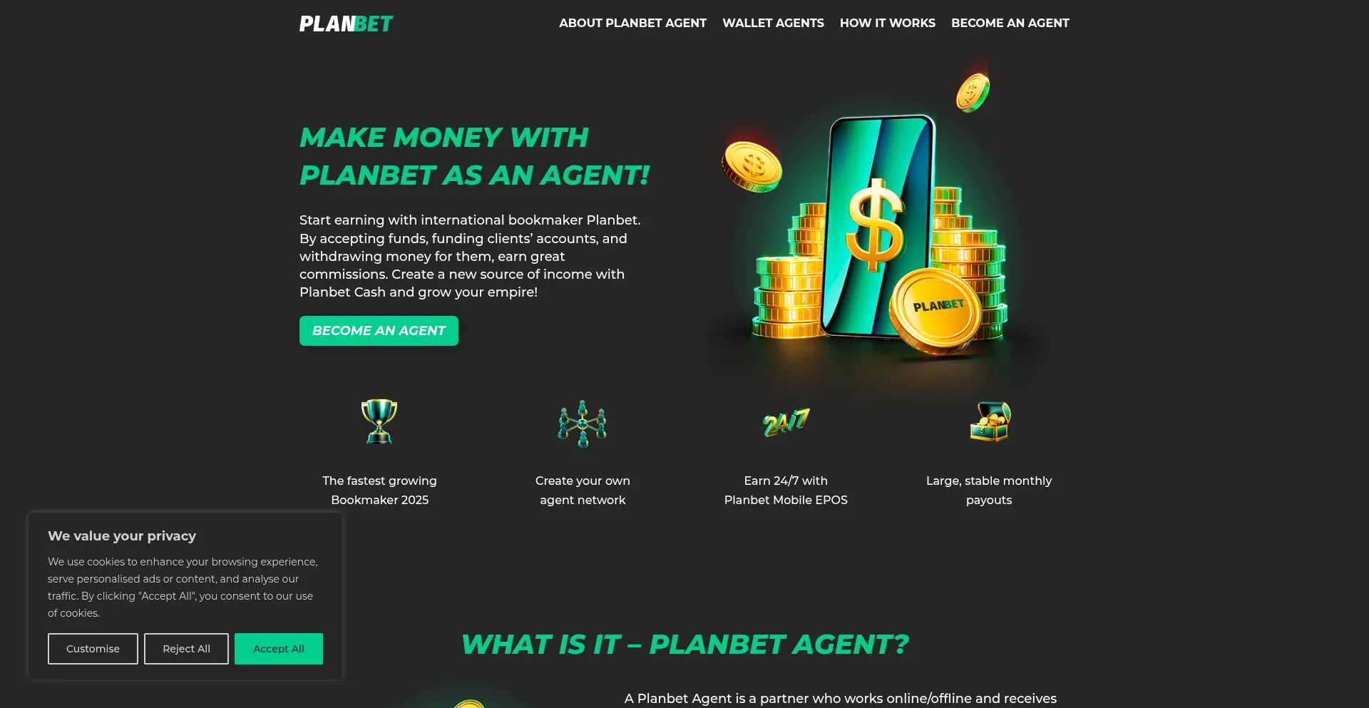 Website screenshot of Planbetagent.com