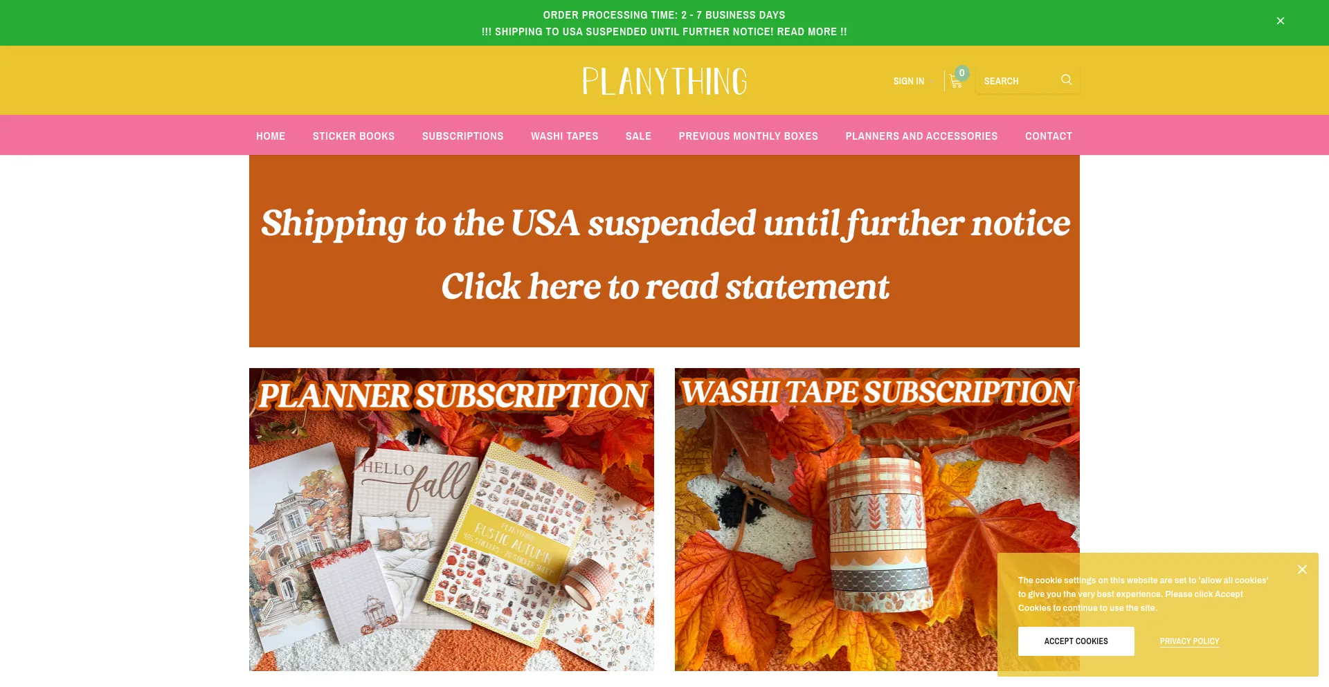 Website screenshot of Planythingshop.com