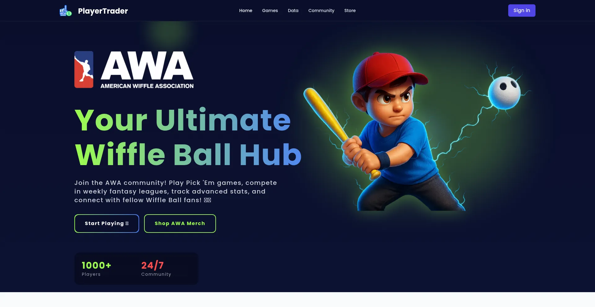Website screenshot of Playertrader.net