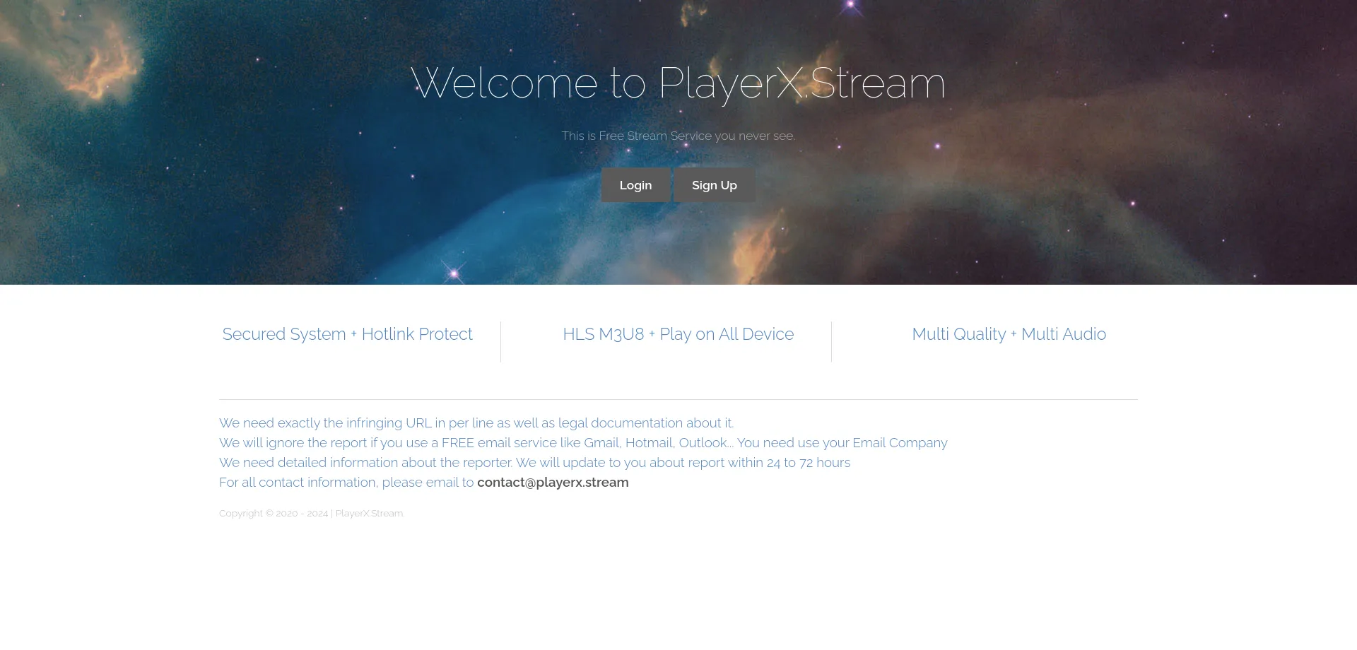 Website screenshot of Playerx.stream
