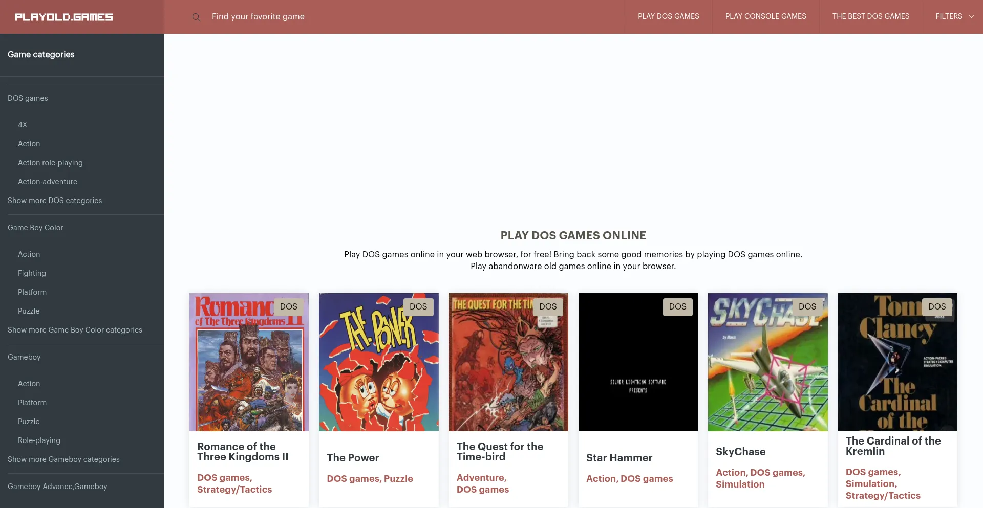 Website screenshot of Playold.games