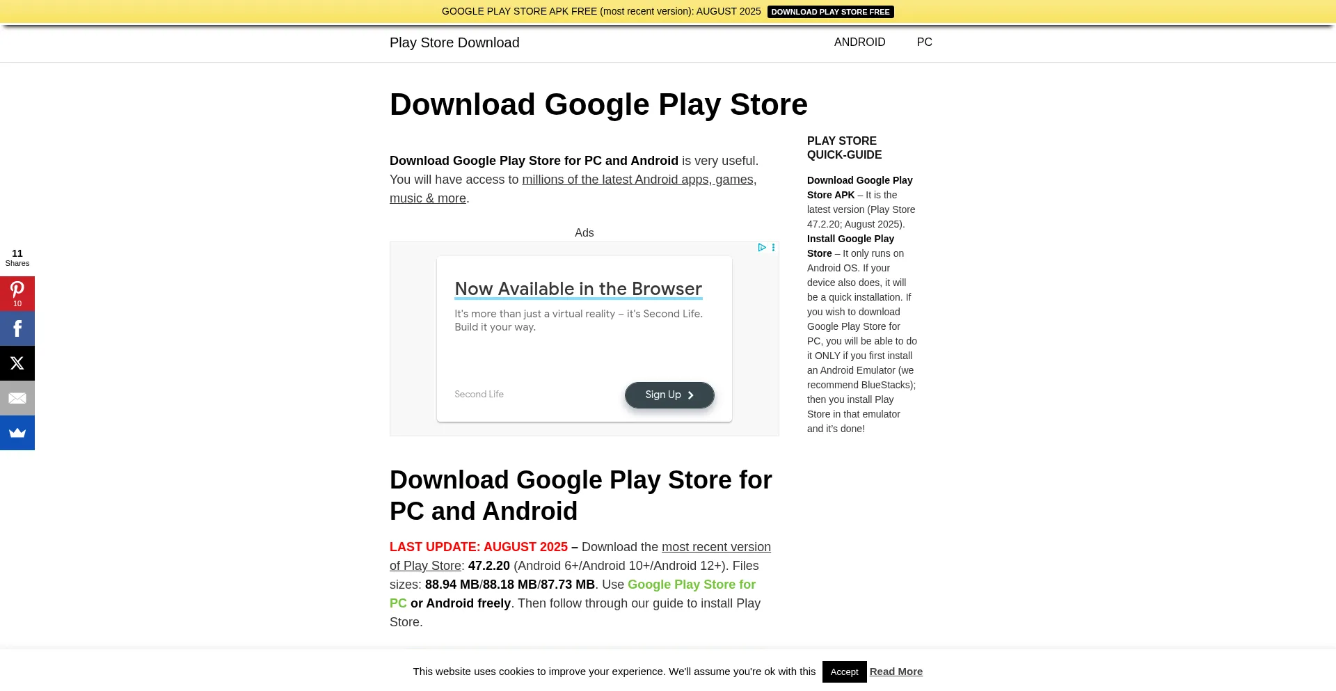 Website screenshot of Playstoredownload.net