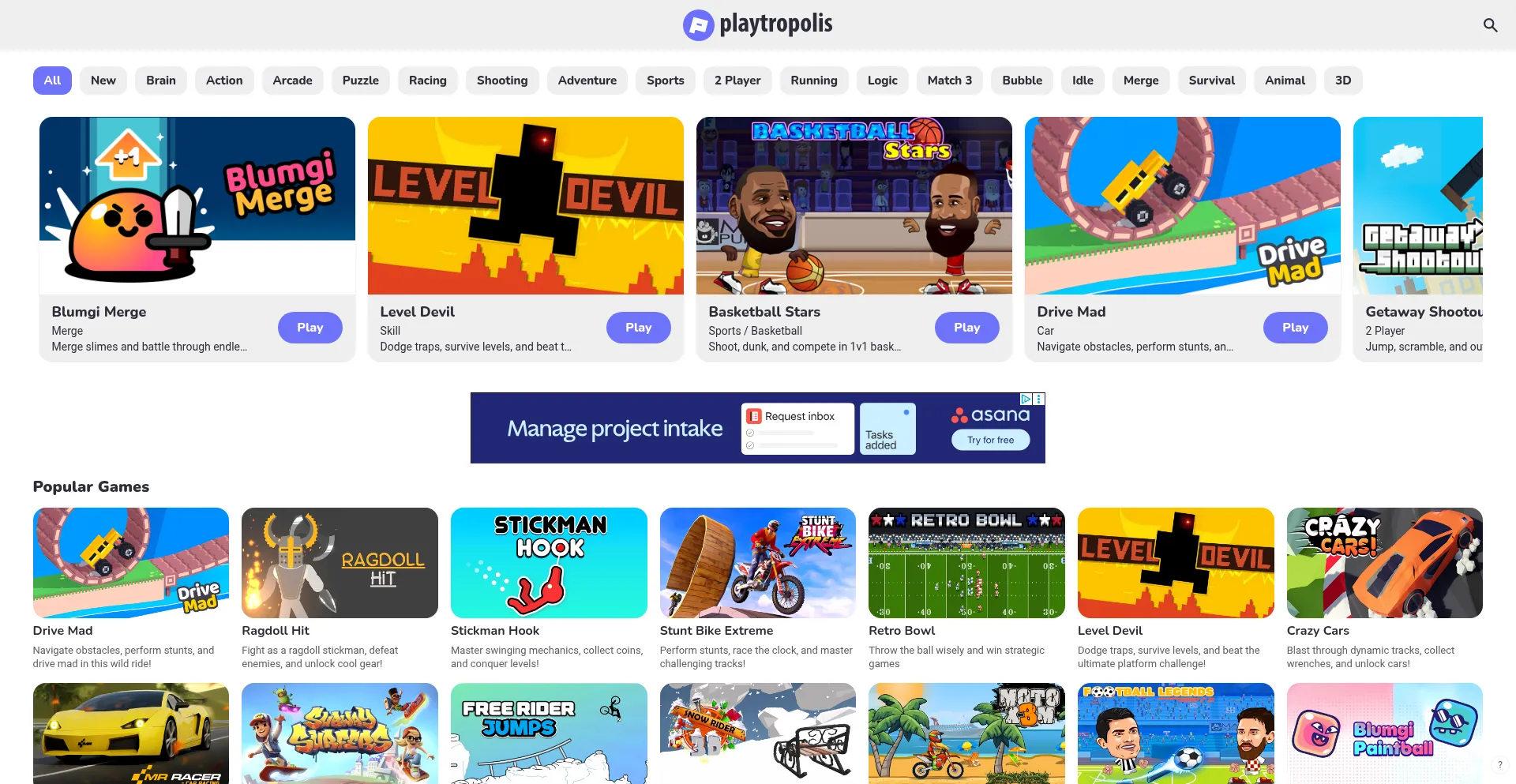 Website screenshot of Playtropolis.com