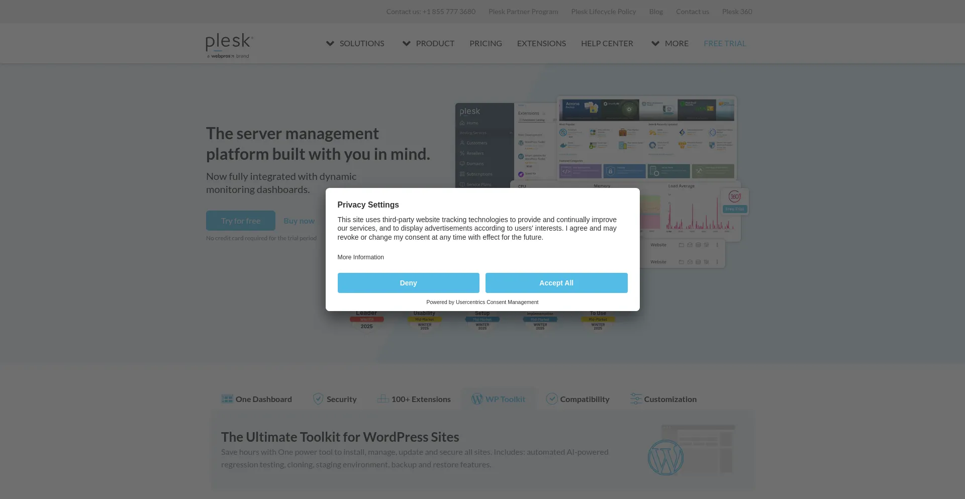 Website screenshot of Plesk.com