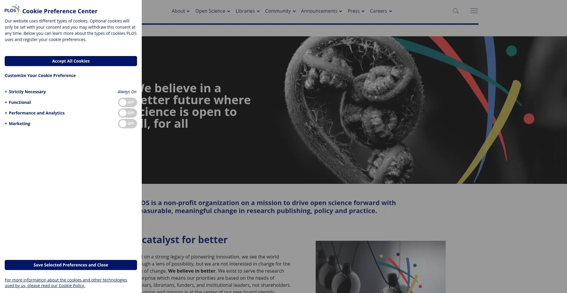 Website screenshot of Plos.org