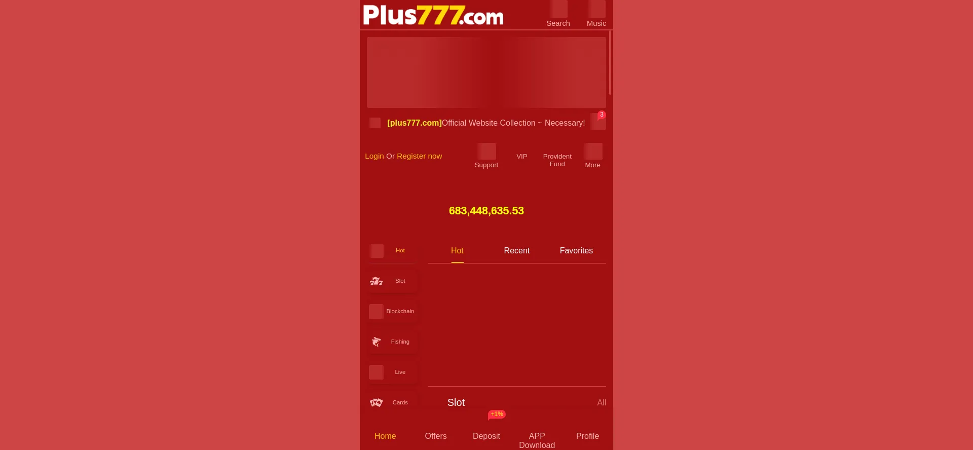 Website screenshot of Plus777.fun