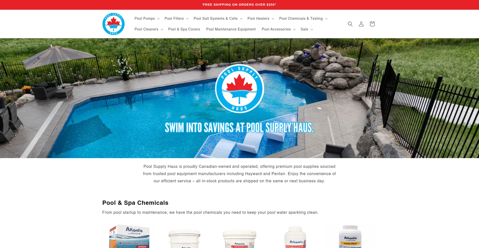 Website screenshot of Poolsupplyhaus.ca