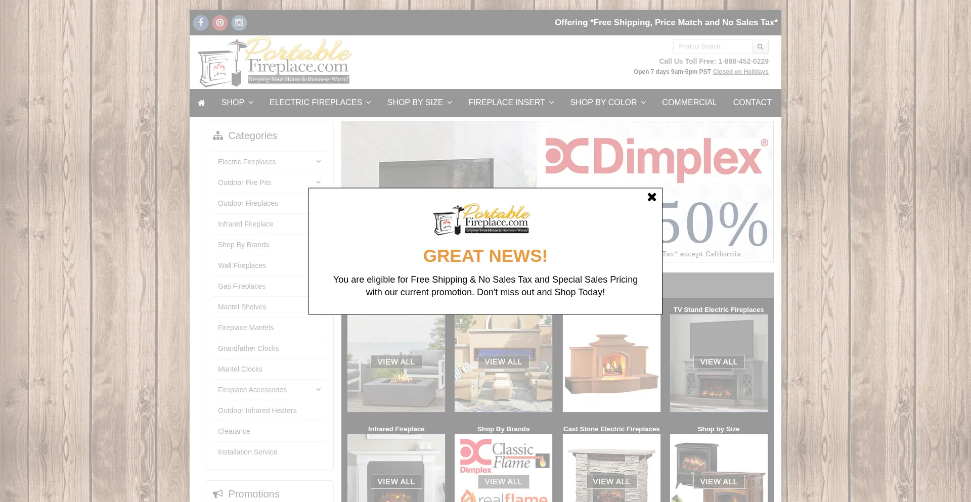 Website screenshot of Portablefireplace.com
